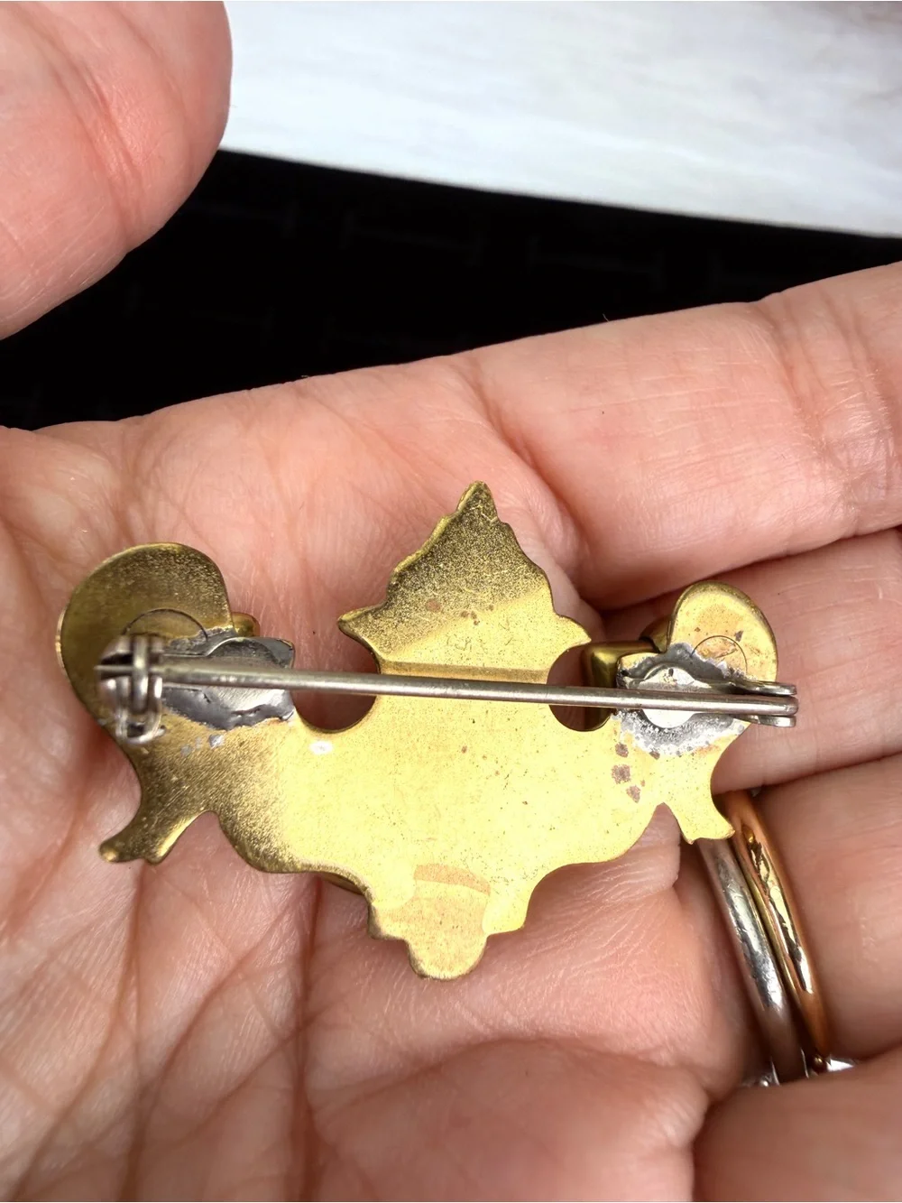 Vintage Brass Tone Drawer Pull Hardware Conversion Brooch Figural Statement Pin